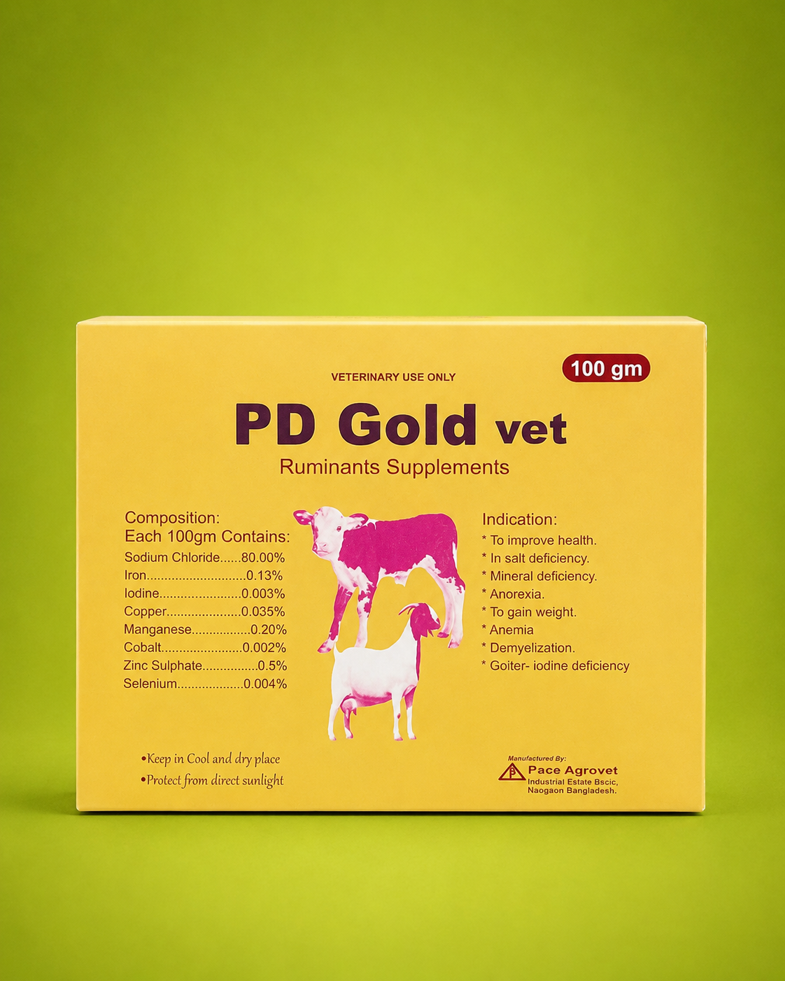 PD Gold Vet Veterinary Mineral and Trace Element Powder for Cattle, Buffaloes, Horses, Calves, Goats, Sheep, and Poultry by Pace Agrovet